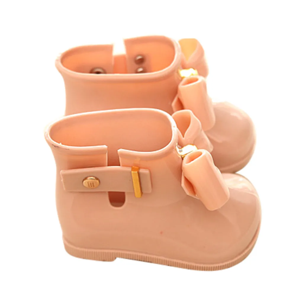 2018 Новая мода резиновая обувь милые детские, для малышей Grils прозрачная обувь для девочек обувь с бантом дождь загрузки кожа с высокого