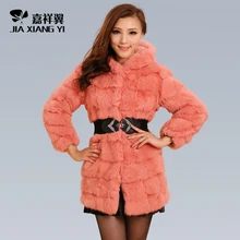 2016 Autumn Winter Ladies’ Genuine Real Spliced Rabbit Fur Coat With Hoody Women Fur Outerwear Garment VF0590