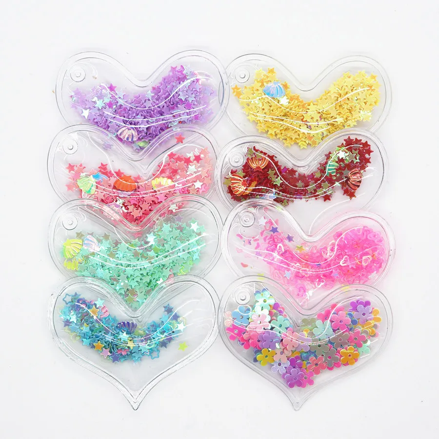 

10PCS Transparent Plastic Bag With Colorful Sequins Peach Heart For Hair Clips, DIY Craft Decoration Accessories Y19050901