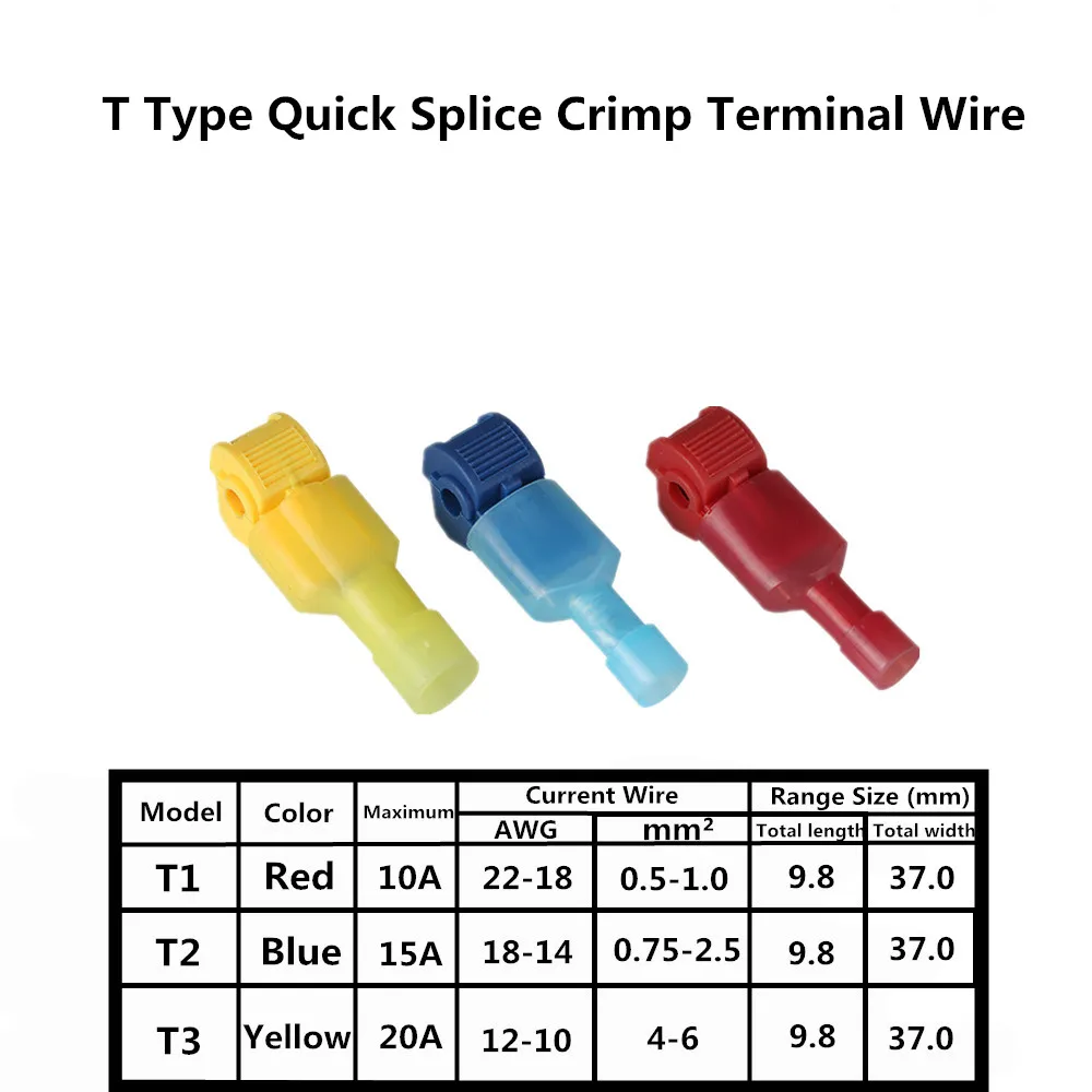 

10pcs/lot 10A-20A T Type Quick Splice Crimp Terminal Wire Convenient Connector