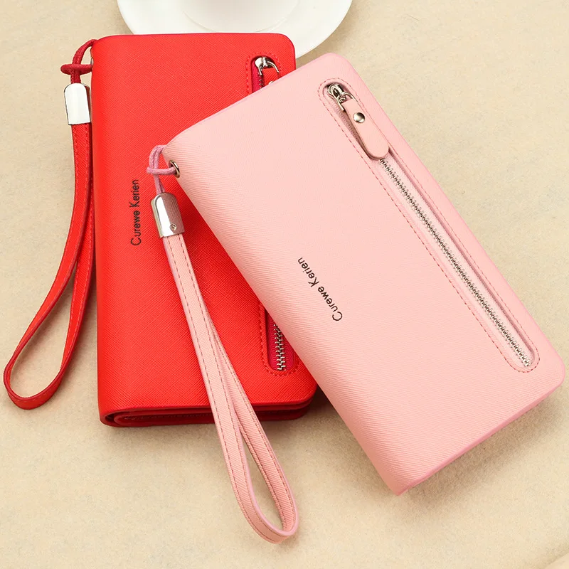 

Fashion Long Organizer Leather Women Wallets Large Capacity Purse Card Holder Phone Pocket Cross Lines Woman Wallet Money Bag