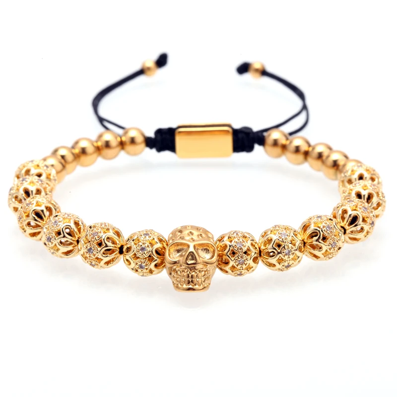 Мужской браслет/роскошь/шарм/золото/нержавеющая сталь/Череп/браслет для мужчин мяч циркония браслеты femme золотые браслеты на запястье femme