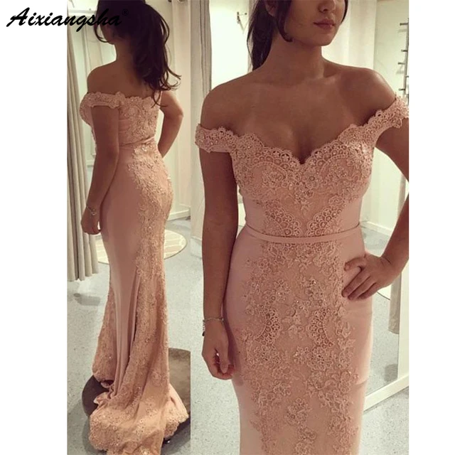 blush pink mermaid prom dress