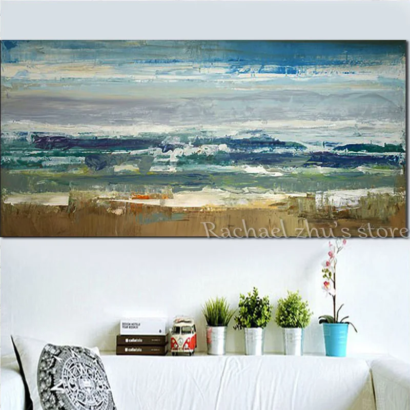 Большой размер Ручная роспись абстрактный морской пейзаж картина маслом на холсте морская волна пляж настенные картины для гостиной спальни домашний декор