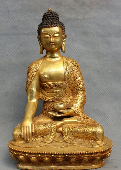 

Collectible bronze S1215 18" Tibet Bronze Gilt Buddhist Lotus Shakyamuni Sakyamuni Buddha Bowl Statue (B0328)