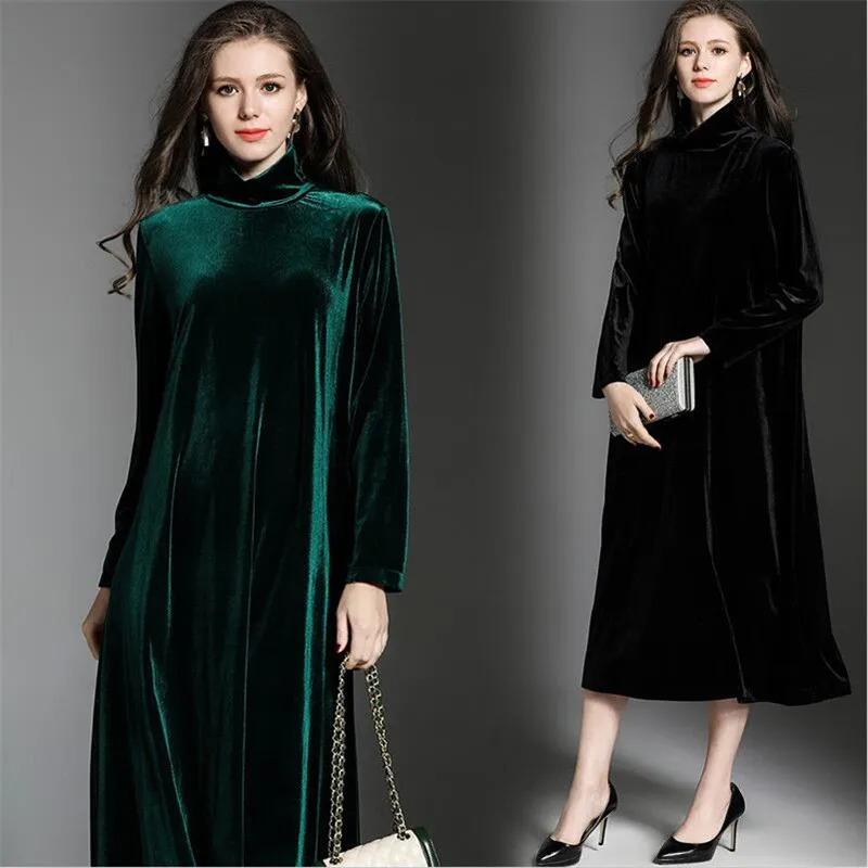 Женское бархатное платье с длинным рукавом свободного покроя|loose dress|women dresselegant