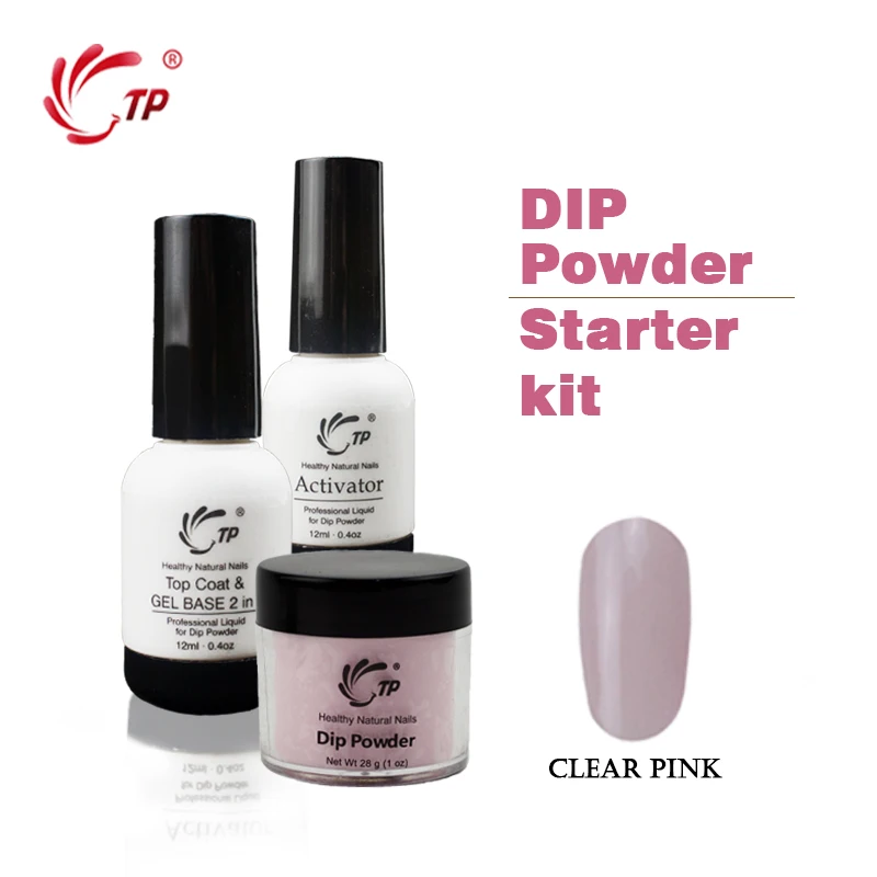 TP 28g(1OZ) Dip Powder Starter Kit Base&Top 2 in 1 No Lamp Cure Gel Activator Clear Pink Nail Dip Powder Natural Dry Nail Salon