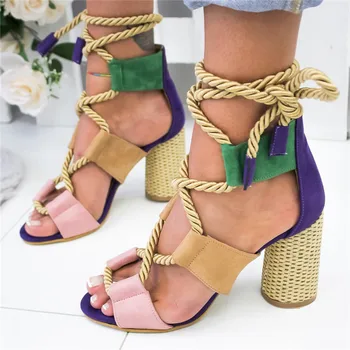 

Women Sandals Shoes Summer Celebrity Wearing Mixed Colors Ankle Strap High Heels Shoes Dropshiping Sandales femme