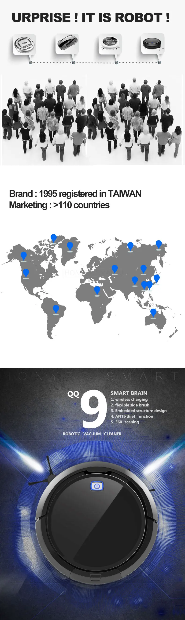 Робот пылесос CLEANMATE QQ9 черный 3D навигационная карта памяти функции с камерой сухой мокрой швабры резервуар для воды гибкая кисть