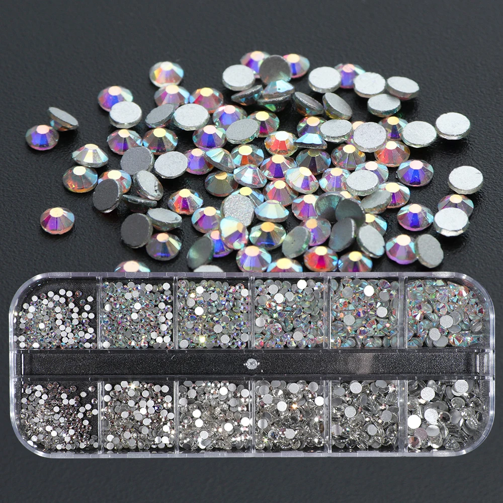 

Multi-size Glass Nail Rhinestones Mix AB Clear Color 3D Strass Jewelry Silver Pack Set DIY For Nails Art Decorations SA388