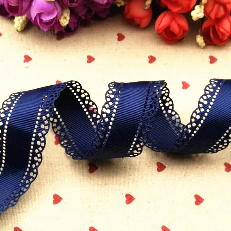 

Free delivery of 30mm navy blue grosgrain print ribbon with bow lace with 10 yards of handmade cake H-00017