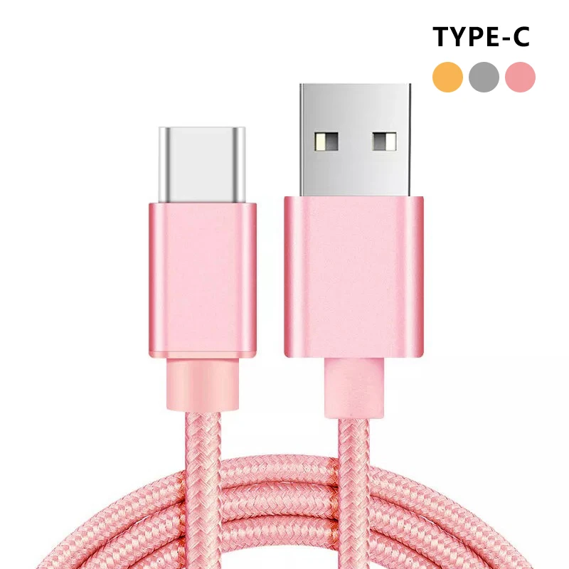 Usb кабель Usb-C type-C кабель type-C Usb C зарядное устройство зарядный нейлоновый шнур провод для Xiaomi mi x mi 5 5S/Meizu Pro 6 Plus 6s 5 Mx6 - Цвет: Розовый