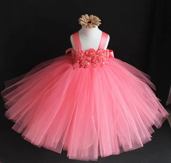 Цветок платье-пачка для маленьких девочек для От 2 до 10 лет Одежда для свадьбы, дня рождения Кружево группа принцесса Обувь для девочек бальное платье Платья для женщин для фотосессий - Цвет: watermelone red