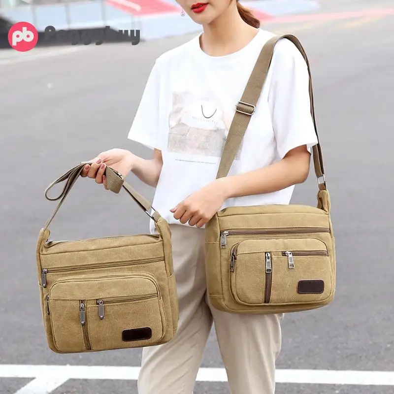  Canvas Shoulder Bags for Men Solid Colors Messenger Bags Strong Fabric Bags Vintage Style Crossbody - 33047475431