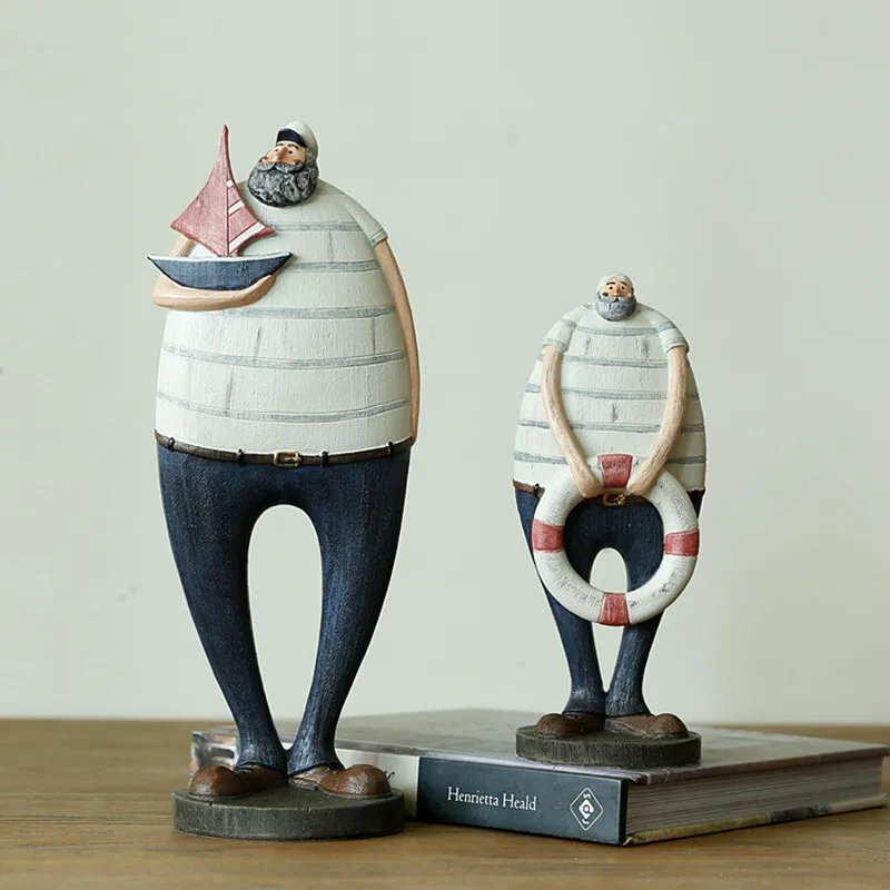 

Mediterranean Style Resin Captain and Crew Figurines Retro coffee shop Home Decoration furnishing articles