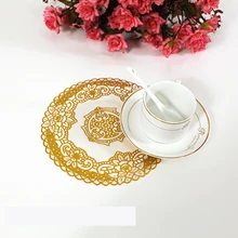 4 шт. золотые кружева doilies круглые подложки для стола классический стиль цветок пластик 16 см Coaster элегантный роскошный jogo американо янтарь