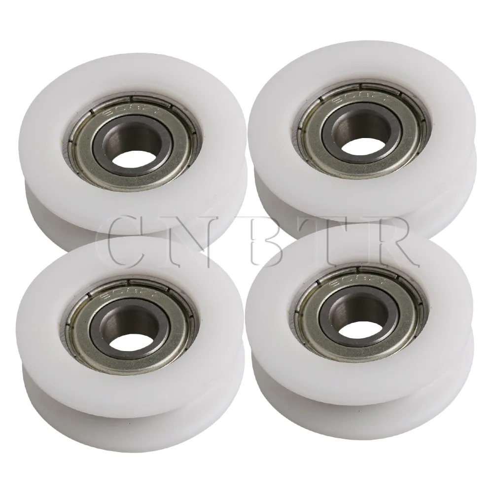 

CNBTR 34x10.5mm White Round U-Type Groove Wheels Guide Track Roller Bearing Pulley for Furniture Hardware Pack of 4