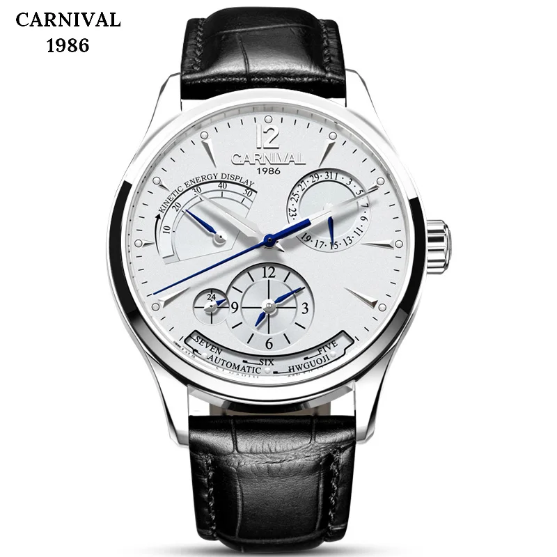 CARNIVAL Kinetic energy dual time display Mechanical Watches Men Top Luxury Brand Watch Sports Automatic Sapphire Waterproof Men