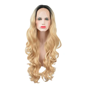 

Feibin Lace Front Wig For Women Synthetic Wavy Omber Color Hair High Temperature Fiber Hair 28 inches 76cm Full Head Wig B26