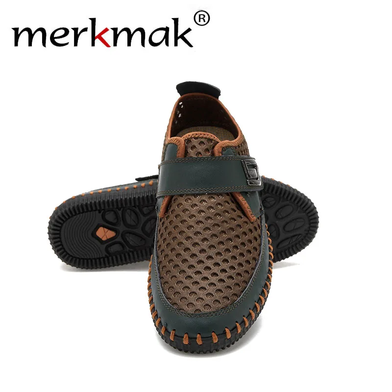 Merkmak Genuine Leather Summer Shoes Men Flats Loafers Breathable Casual Chaussure Homme Real Leather Driver Men Moccasins Shoes