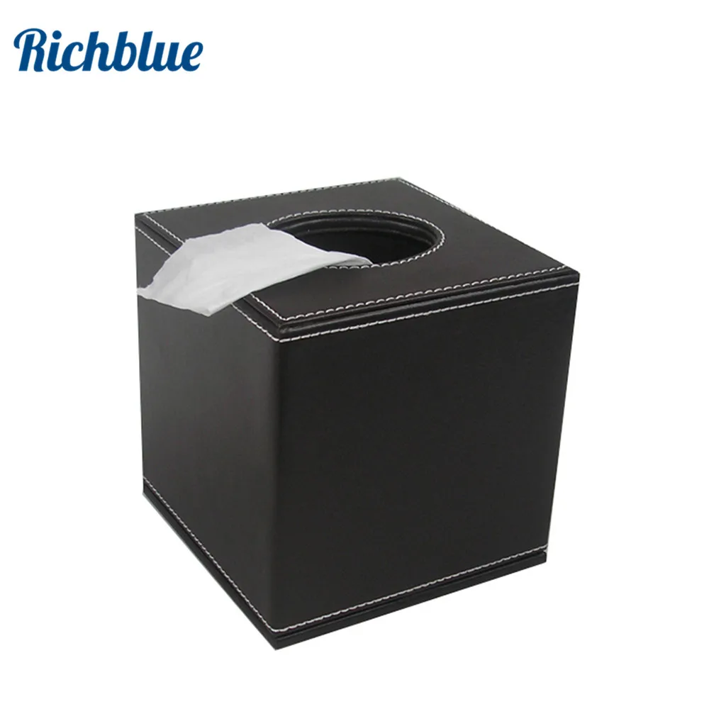 

square PU leather roll tissue box cover dispenser towel box napkin box table decoration dark brown color A037