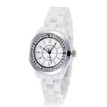 Montre Femmes Marque Skone Blanc Imitation Céramique Strass Quartz Montre Dame Relojes Mujer Femmes Montres Fille Robe Horloge