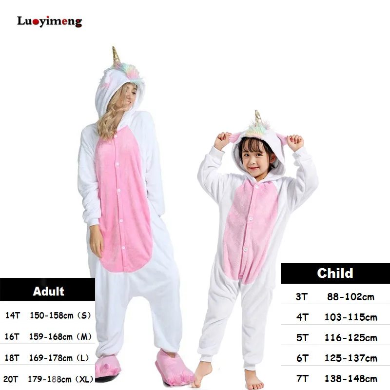 Kigurumi Kids Girls Unicorn Pajamas Unisex Family Onepiece Cartoon Halloween Costume Animal Onesie Pyjamas Adult Boys Sleepwear