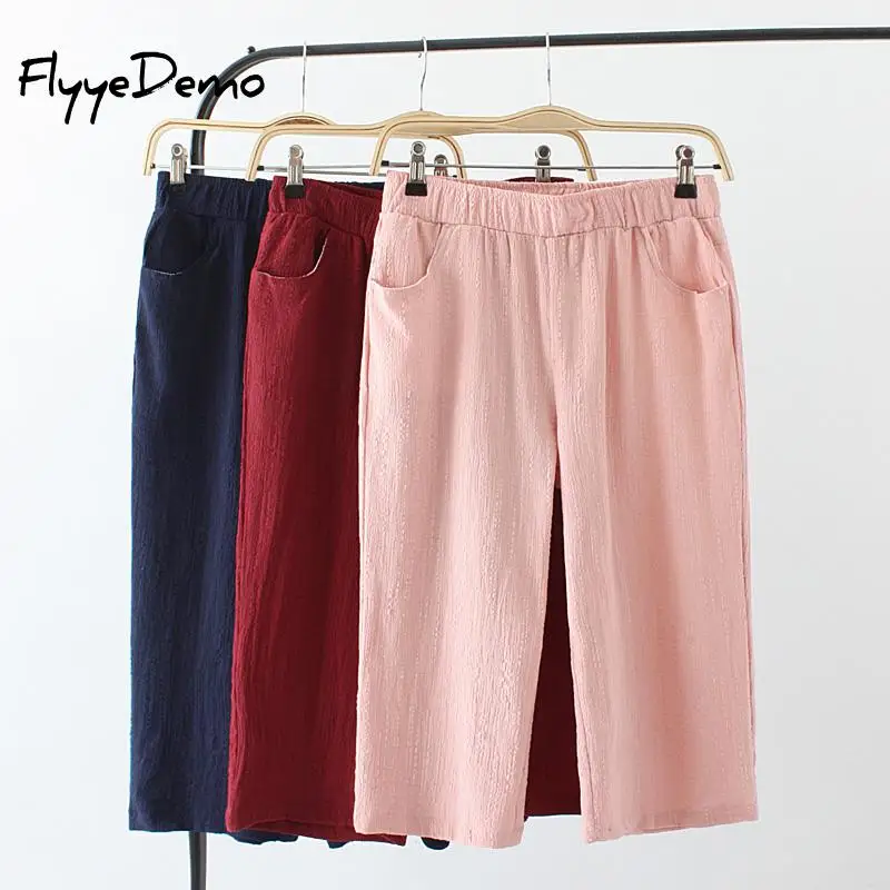 2020 Summer Autumn New Linen Pants Women Calf Length Harem Casual Elastic Waist Capris Trousers Plus Size XL - 4XL | Женская одежда