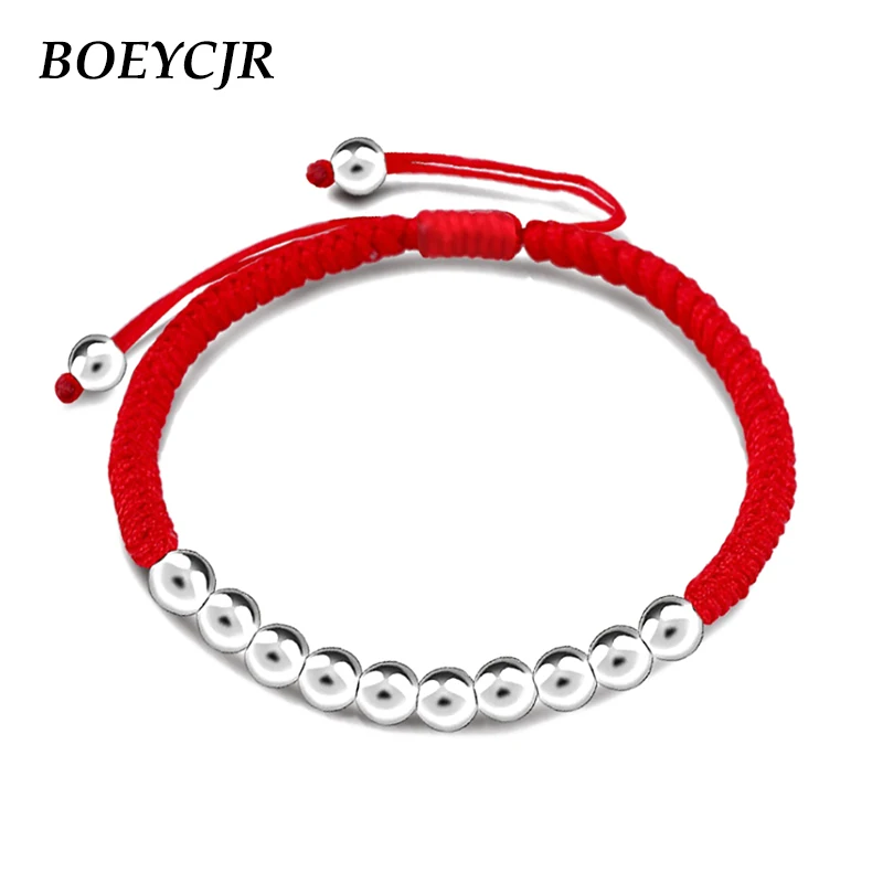 BOEYCJR Sterling Silver Beads Braided Rope Bangles