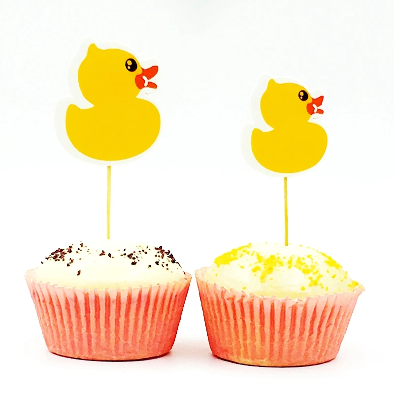 

12PCS Cartoon Little Yellow Duck Cupcake Topper kids Birthday Baby Shower Wedding Party Sponge Foam Cake top Decoration Supplies