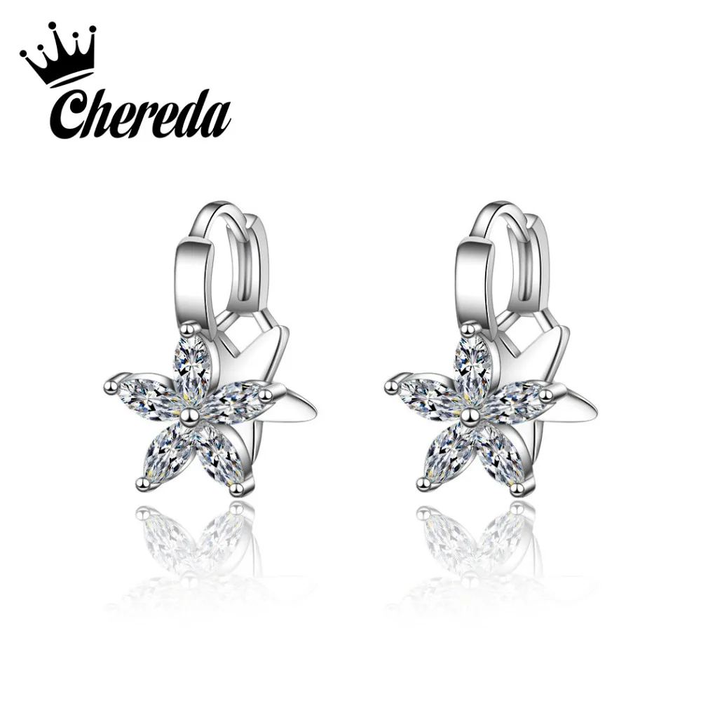 

Chereda Crystal Flower Silver Clip Earring for Women Charm Geometric Tiny Earrings Party Wedding Trendy Ear Clip