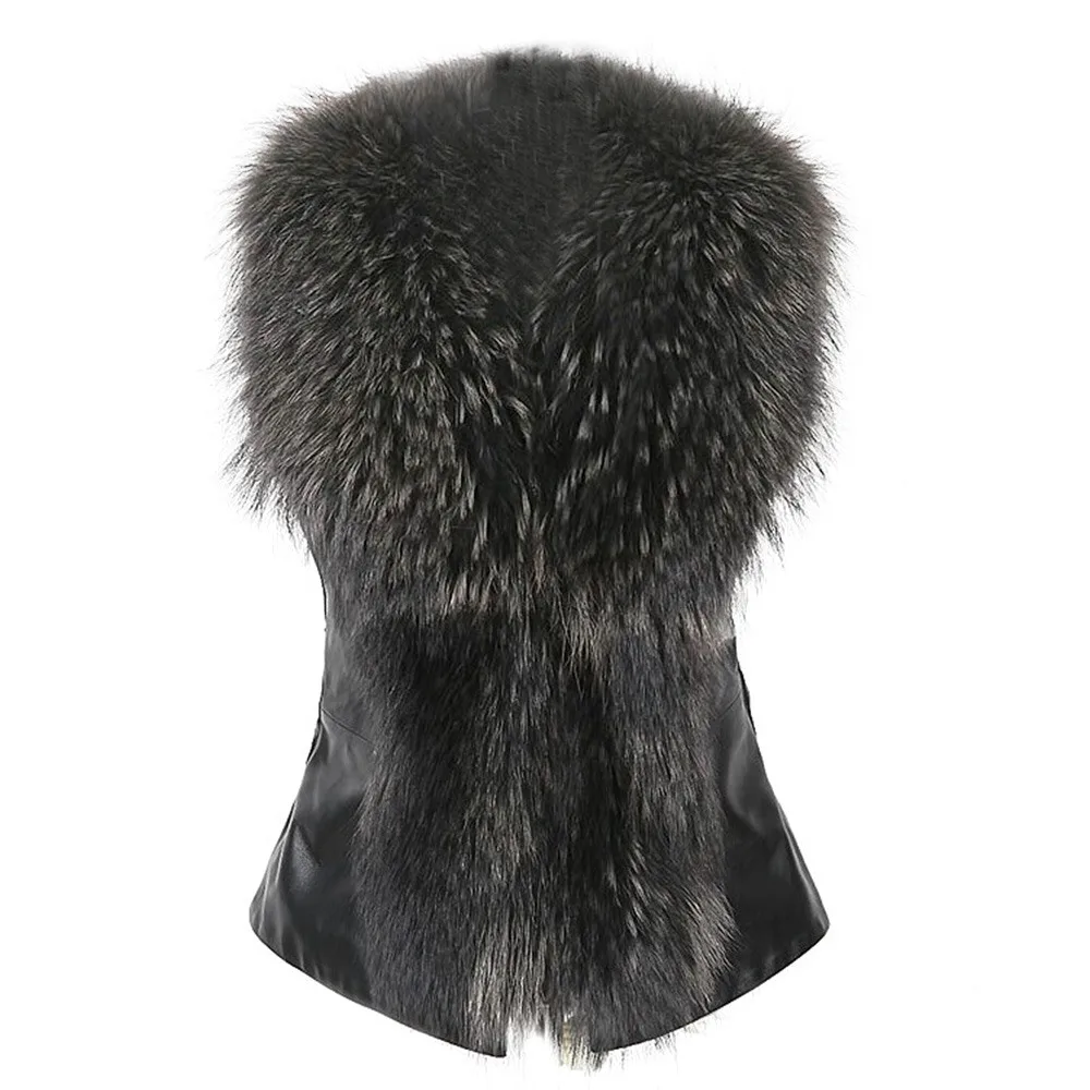 Plus Size Casual Faux Fur Vests Women PU Outerwear Winter 2018 Hot Sale