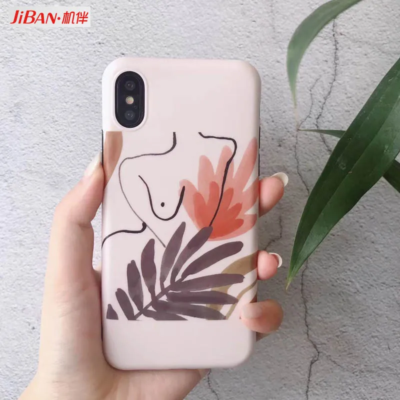 JIBAN Ins art leaf line body Phone Case for apple iphone X 8 8plus 6s 6plus 7plus Capa Retro Flower protective cover |