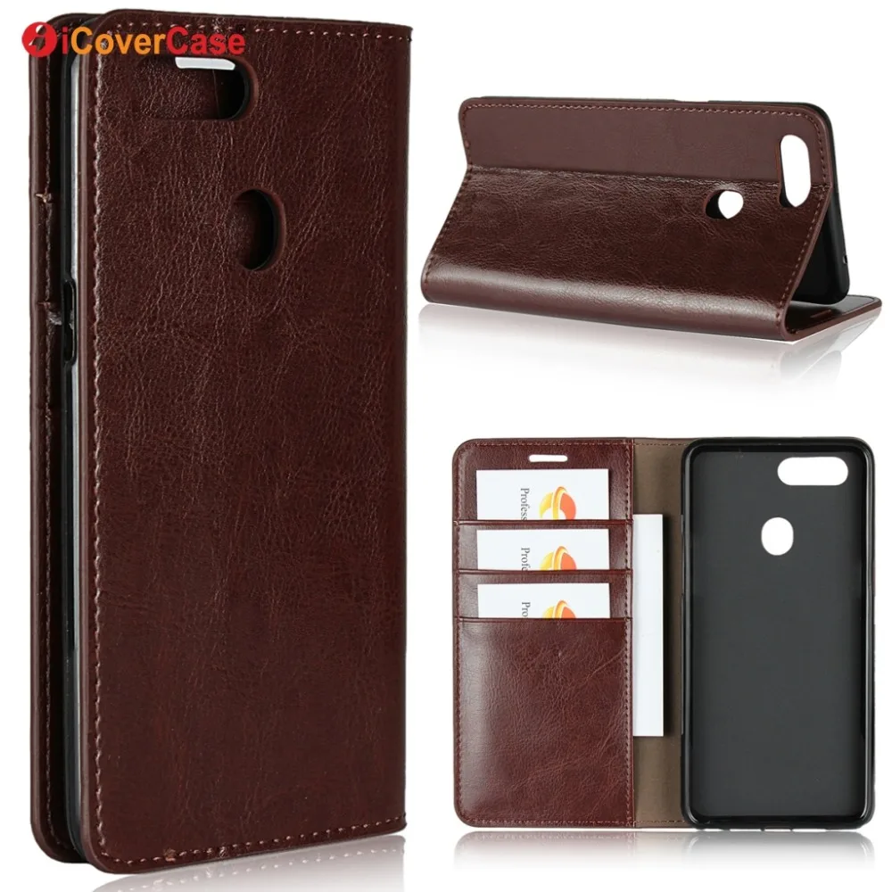 Luxury Real Genuine Leather Wallet Case For Oppo R15 Pro Flip Cover