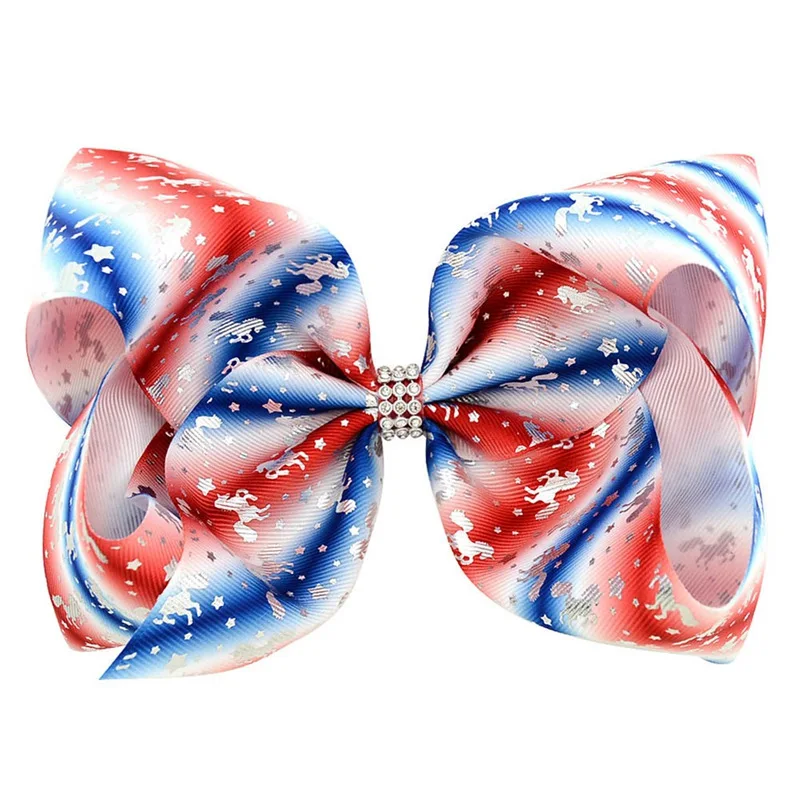 8 Inch Big Girl Layered Hair Bows Girls Unicorn Printed Hair Clips Ribbon Bow Kids Headwear Fashionable Hair Accessories - Цвет: MC