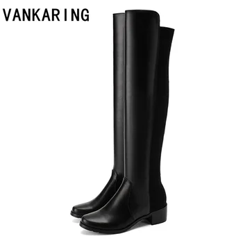 

VANKARING autumn winter women knee high boots stretch knight boots patchwork long boots riding boots shoes woman platform shoes