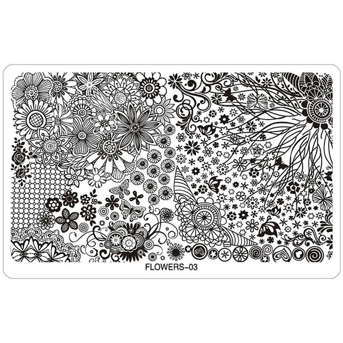 FLOWERS03 Kimcci пластина для стемпинга для нейл-арта шаблоны трафареты различные дизайны DIY изображения акриловые кружева цветок животное 16,3*10,3 см - Цвет: FLOWERS03