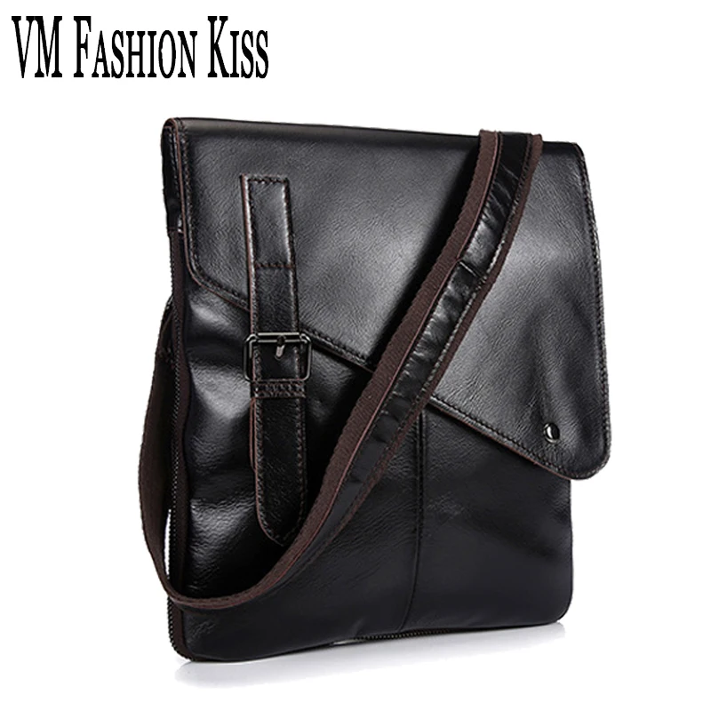 

VM FASHION KISS Genuine Leather Men's Business Casual Messenger Bag Oil Wax Leather Shoulder Bags Male Short-distance Travel Bag