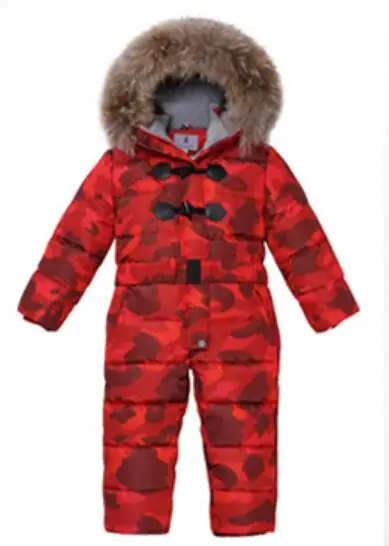 Новое поступление, теплый Детский пуховик, комбинезон с натуральным мехом для маленьких девочек и мальчиков, детский зимний лыжный костюм, утепленные комбинезоны для детей 3-8 лет - Цвет: red camouflage