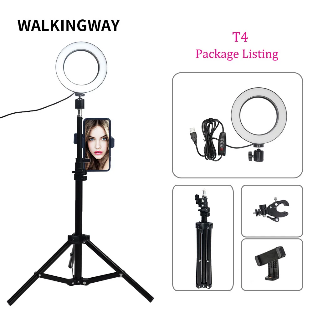 Walkingway 6" Photography Lighting Dimmable LED Selfie Light Ring Light Youtube Live Video Makeup Photo Studio Light USB Plug - Color: Green