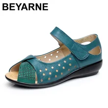 BEYARNE Большие размеры 35–43 Летняя обувь натуральная кожа повседневные туфли на платформе с открытым носом с открытым носком женские сандалии на платформе
