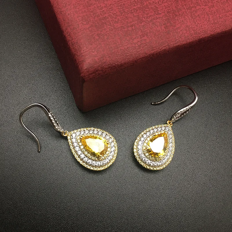 

Bilincolor fashion luxury trendy yellow cubic zirconia wedding teardrop earrings for women with fish hook