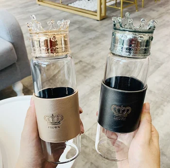 

Simple High Grade Crown Glass Couple Water Bottle Portable Small Fresh Anti-scalding Car Tour Hiking Outdoor Drinkware GiftLF163