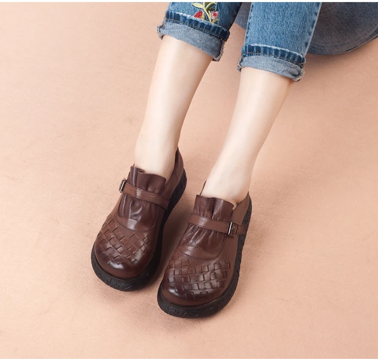 SWONCO/Женская обувь на плоской платформе; коллекция года; сезон весна-осень; винтажная женская обувь из натуральной кожи; женская обувь на плоской платформе