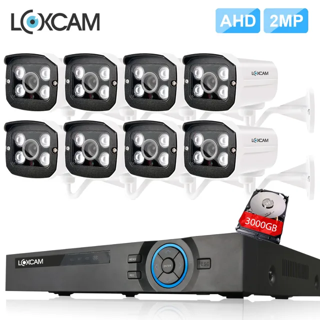 16Channel HDMI 1080P AHD DVR System 8pcs 2MP AHD CVI IP66 In/outdoor Waterproof CCTV Camera System P2P Video Surveillance set 2T