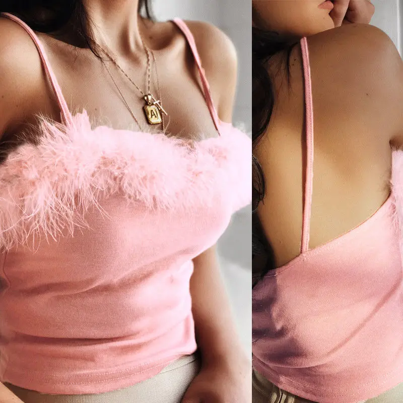 

HIRIGIN 2018 New Fashion Sexy Vest Women Summer Fur Bustier Tank Top Blouse Sleeveless Crop Tops Casual Vest Shirt