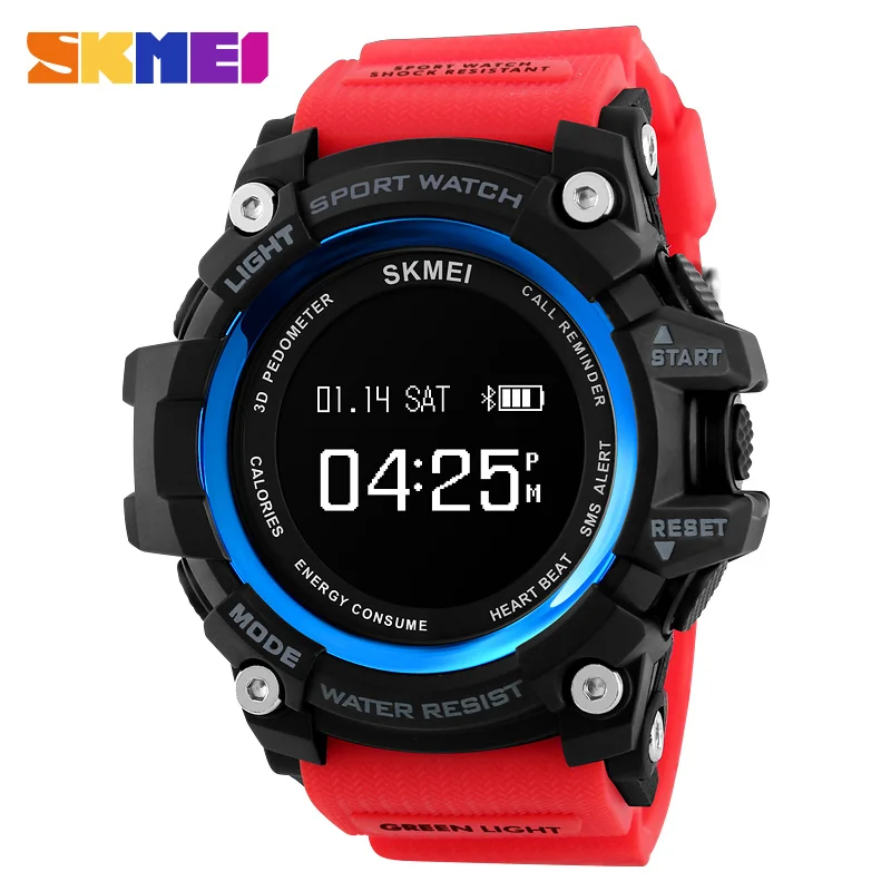 SKMEI мужские умные часы Bluethooth модные роскошные спортивные армейские уличные цифровые часы Военные мужские 5 бар водонепроницаемые наручные часы - Цвет: Красный