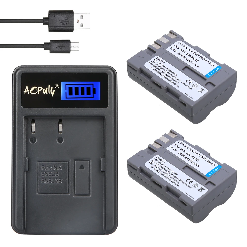 AOPULY 2 шт. EN EL3e ENEL3e EL3 батарея + ЖК зарядное устройство USB для Nikon D300S D300 D100 D200 D700 D70S D70