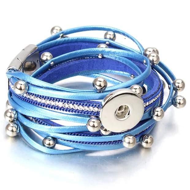 New Snaps Jewelry Vintage Crystal Leather 18mm Snap Button Bracelet Bangle Punk Multilayer Leather Bracelet Wrap Bracelets