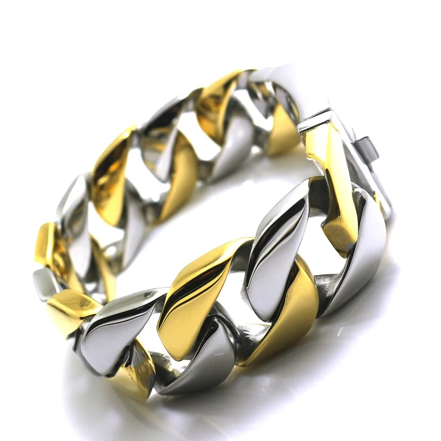 25 мм Мужские обувь для мальчиков золото и серебро 316L нержавеющая сталь браслет браслеты Новые стиль